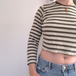 Green stripey cropped long sleeve shirt